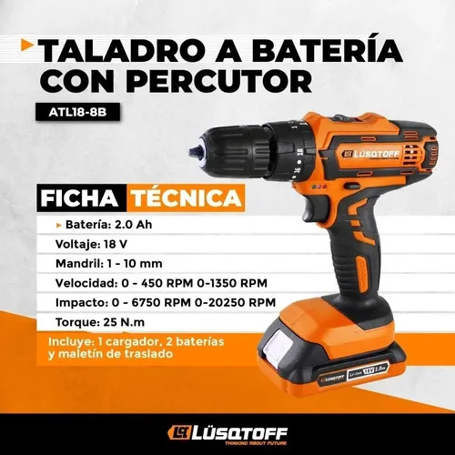 TALADRO ATORNILLADOR LUSQTOFF ATL18-9B 18V CON PERCUTOR 1.5AH