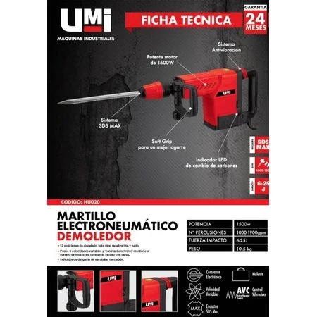 MARTILLO UMI HU020 10.5KG SDS MAX 1500W