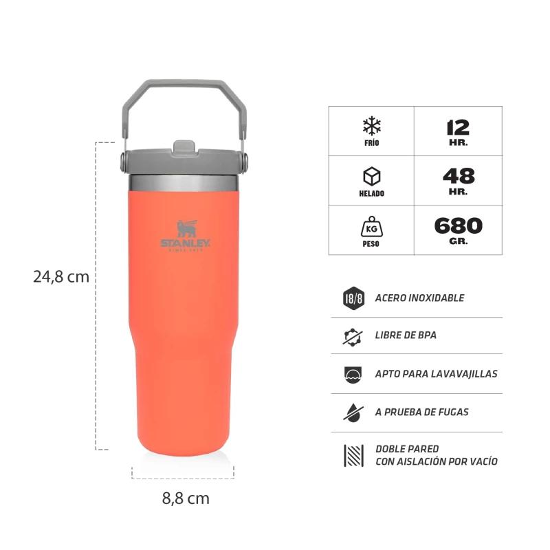 BOTELLA STANLEY FLIP STRAW TUMBLER 500ML CORAL