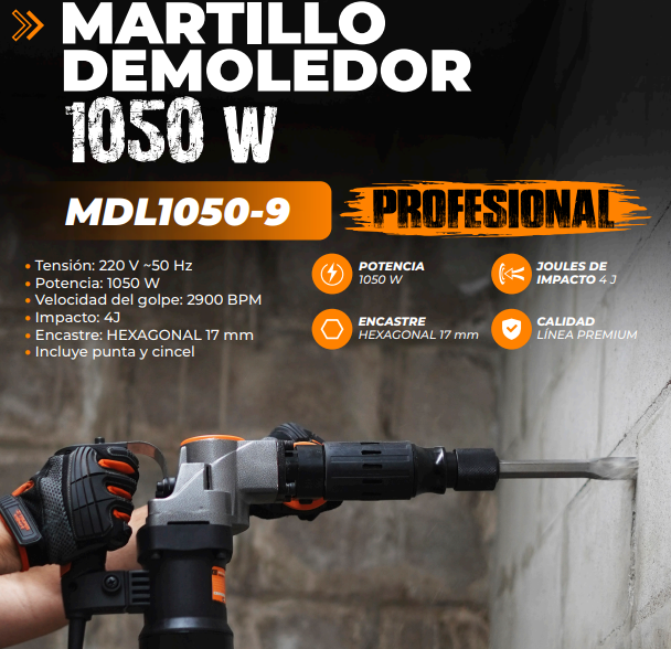MARTILLO LUSQTOFF MDL1050-9 9.3KG DEMOL 1050W HEX
