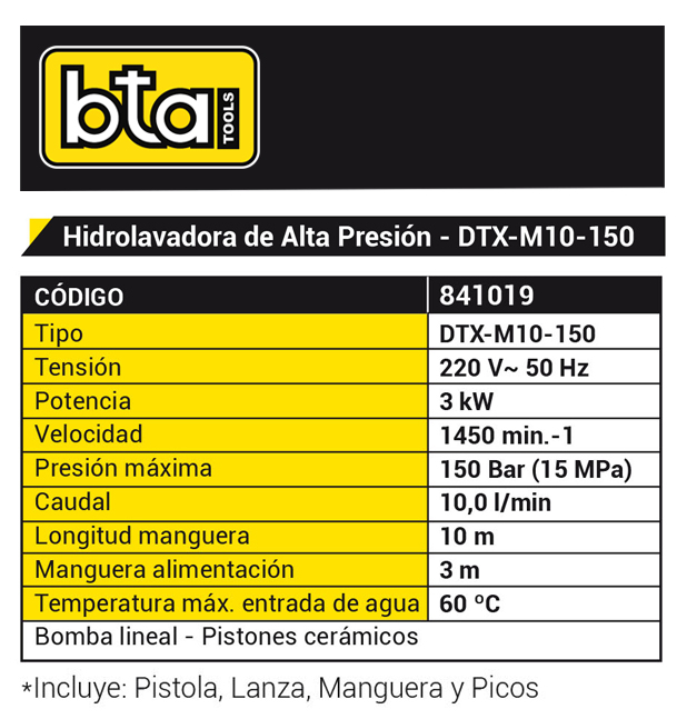 HIDROLAVADORA BTA 150 BAR DTX-M10 MONOF