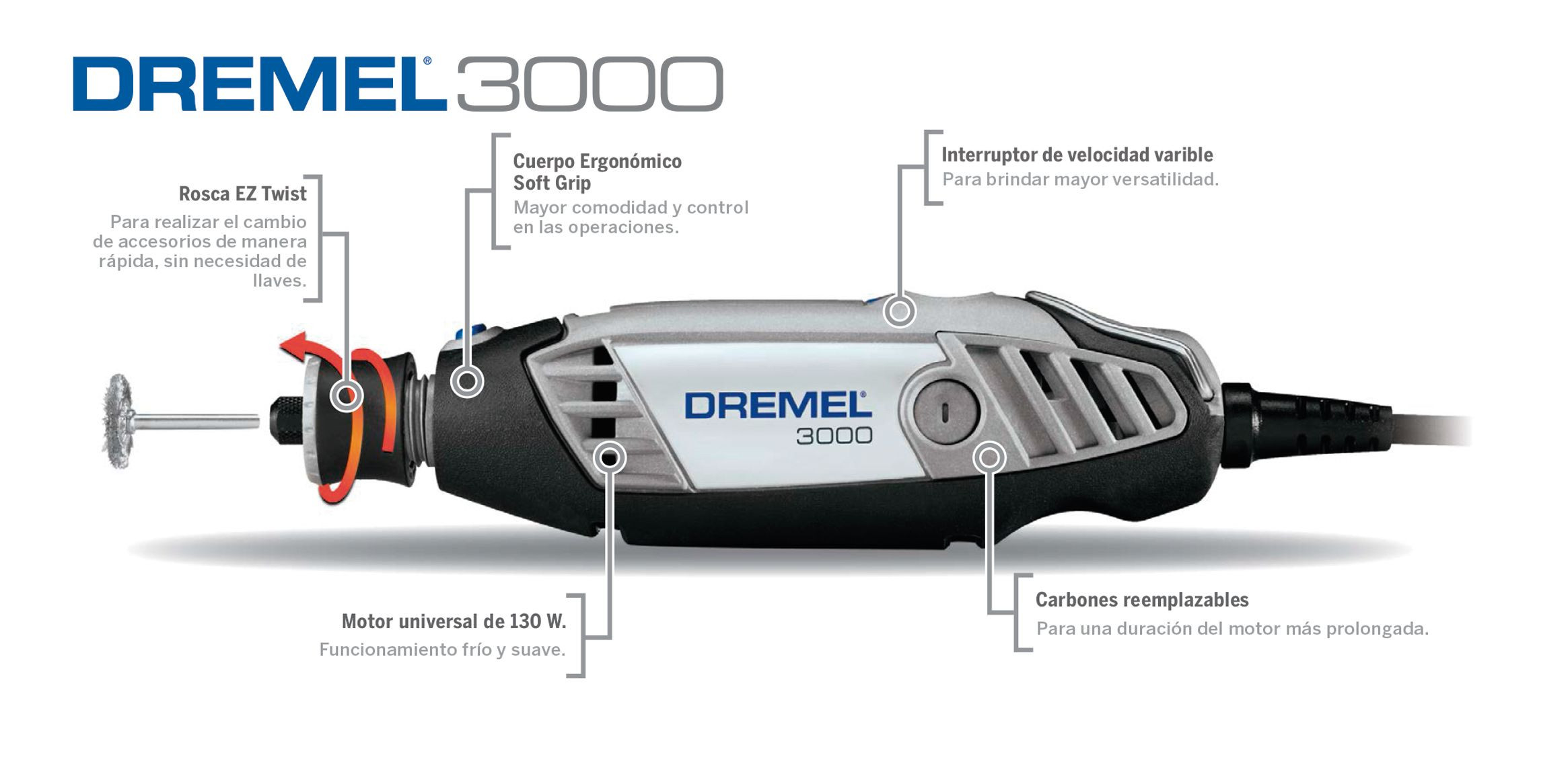 MINITORNO DREMEL 3000 26 ACCESORIOS + ACOPLE