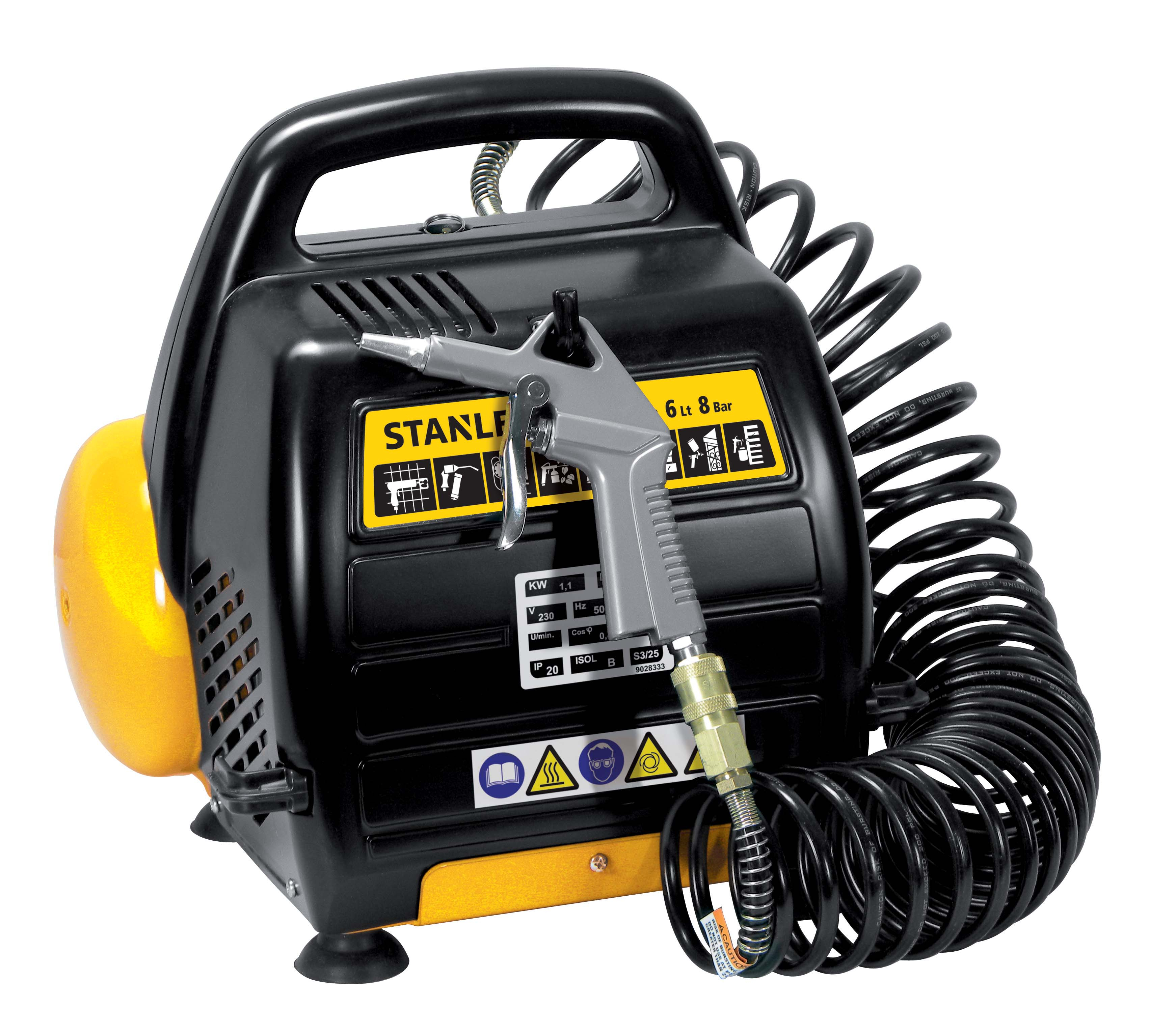 COMPRESOR STANLEY 6 LTS 1.5HP 8 BAR CON KIT 6 PIEZAS S/A